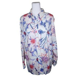 Vintage 70s Very Vera Neumann Top Shirt Hippie Flower Womens Size XL White Dagge